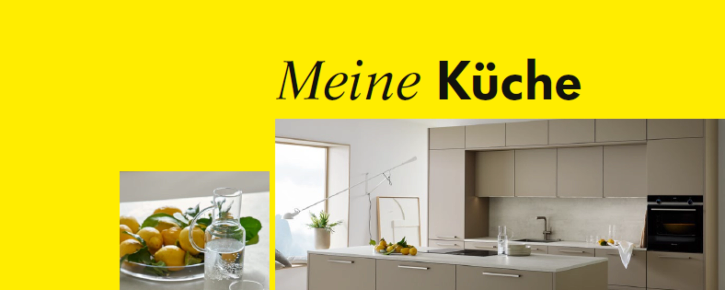 Cuisine moderne avec armoires grises et îlot. Nolte Kitchen.