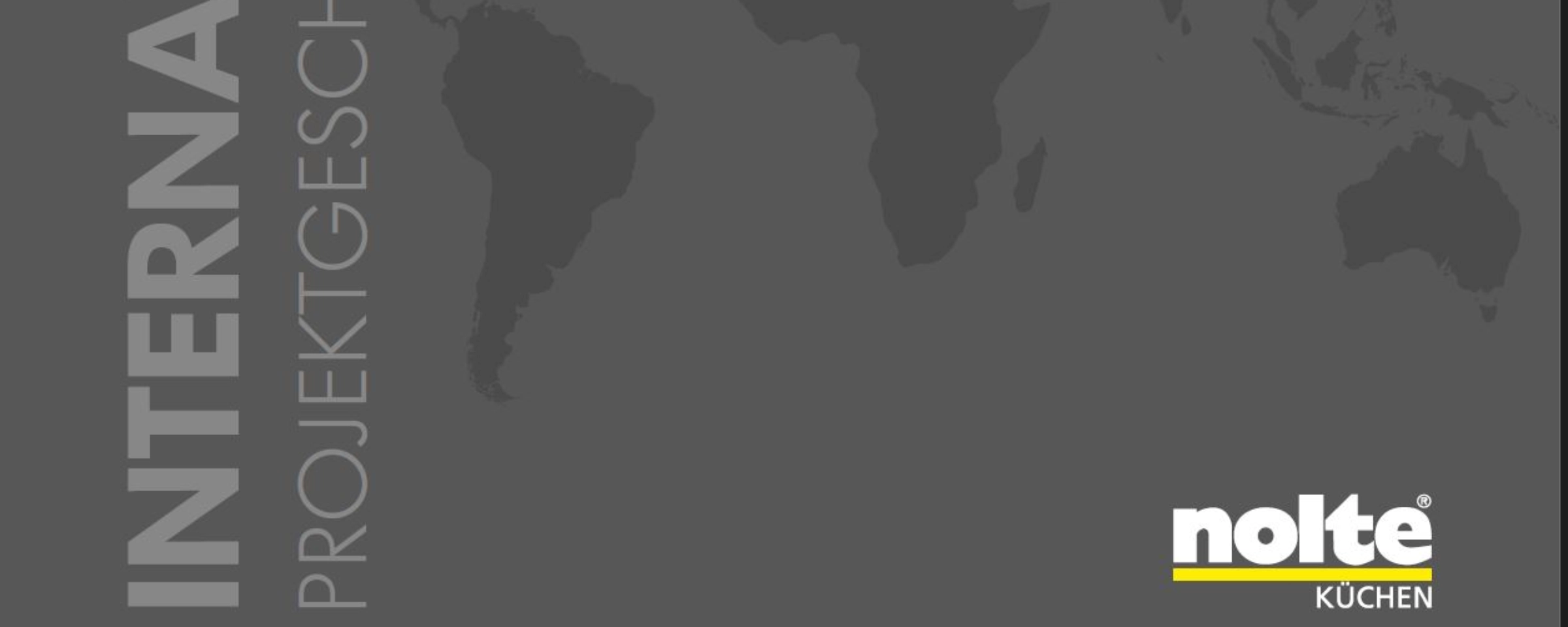 Eine stilisierte Weltkarte mit dem Text "Internationales Projektgeschäft" und dem Logo von Nolte Küchen.