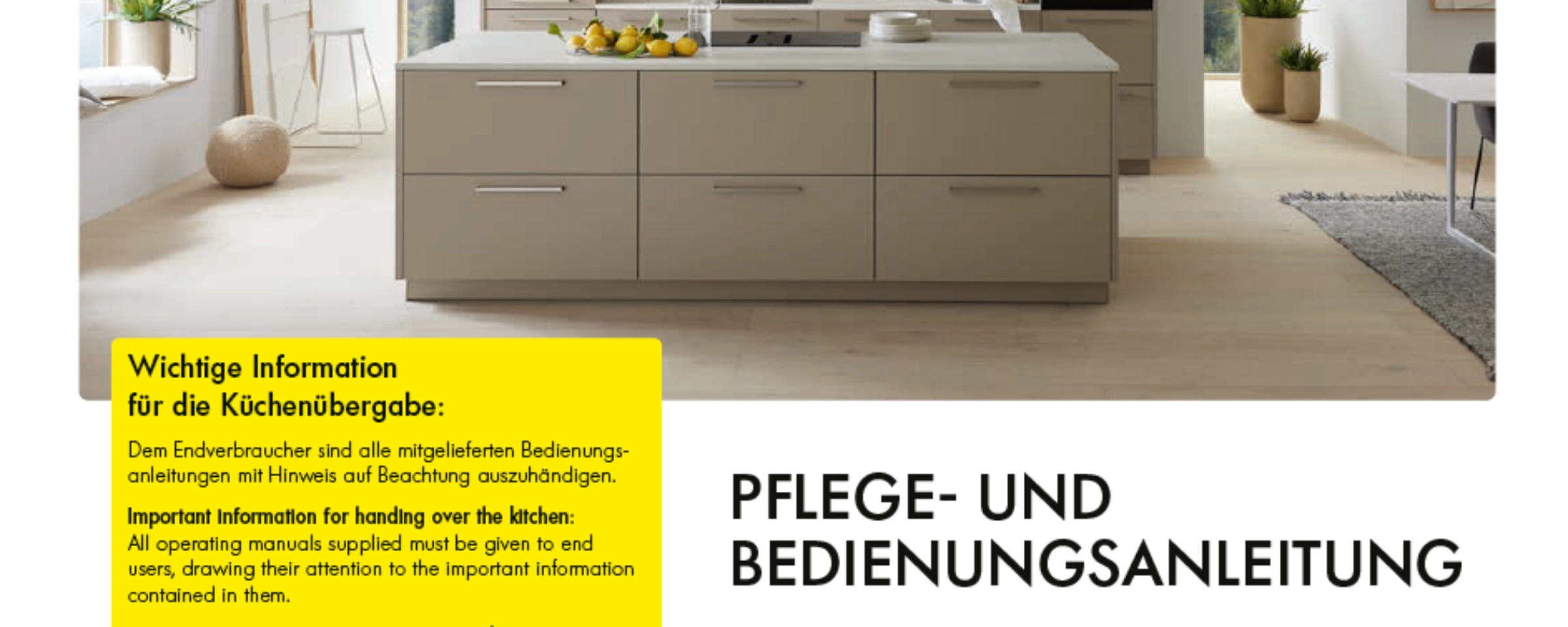 Cuisine moderne avec grande îlot et armoires claires, présentation de Nolte Kitchen.