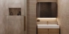 Ein modernes Badezimmer mit Holzwaschtisch und großer Dusche, gestaltet von Nolte SPA.
