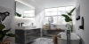 Modern badkamer met vrijstaand bad en dubbele wastafel, Nolte SPA.