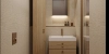Modernes Badezimmer mit Holzakzenten, Waschbecken und Spiegel; Nolte SPA Design.