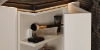 Een modern badkamerrek met cosmetica, onderdeel van het Nolte SPA-ontwerp.