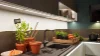 Une cuisine moderne avec herbes et légumes sur le plan de travail, équipée par Nolte Kitchen.