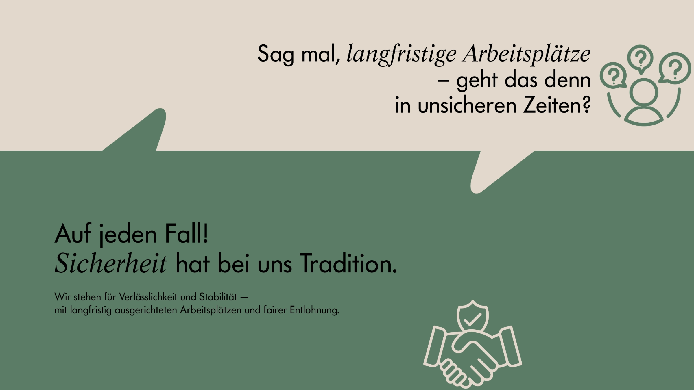 Eine Grafik mit Text über langfristige Arbeitsplätze und Sicherheit in unsicheren Zeiten.