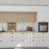 Cuisine moderne avec armoires blanches et détails en bois, conçue par Nolte Kitchen.