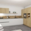 Eine moderne Küche mit Holz- und weißen Fronten, Nolte Küchen.