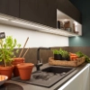 Een moderne keuken met planten en groenten op het aanrecht, Nolte Kitchen.