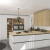 Moderne Küche mit Holzdetails und Kochinsel, stilvoll gestaltet von Nolte Küchen.