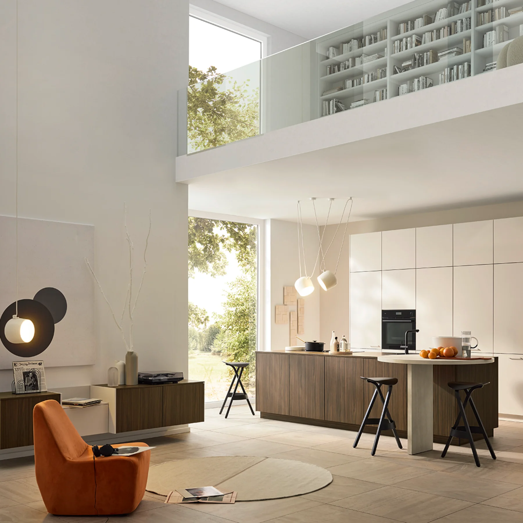 Ponadczasowa kuchnia z wyspą i eleganckim wykończeniem imitującym drewno