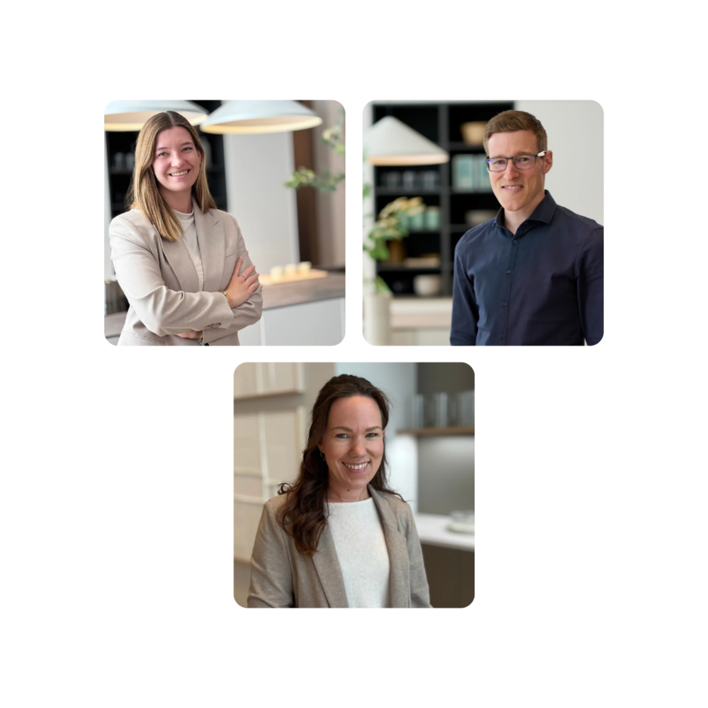 Zwei Personen stehen lächelnd in einer modernen Küche, Nolte Küchen.