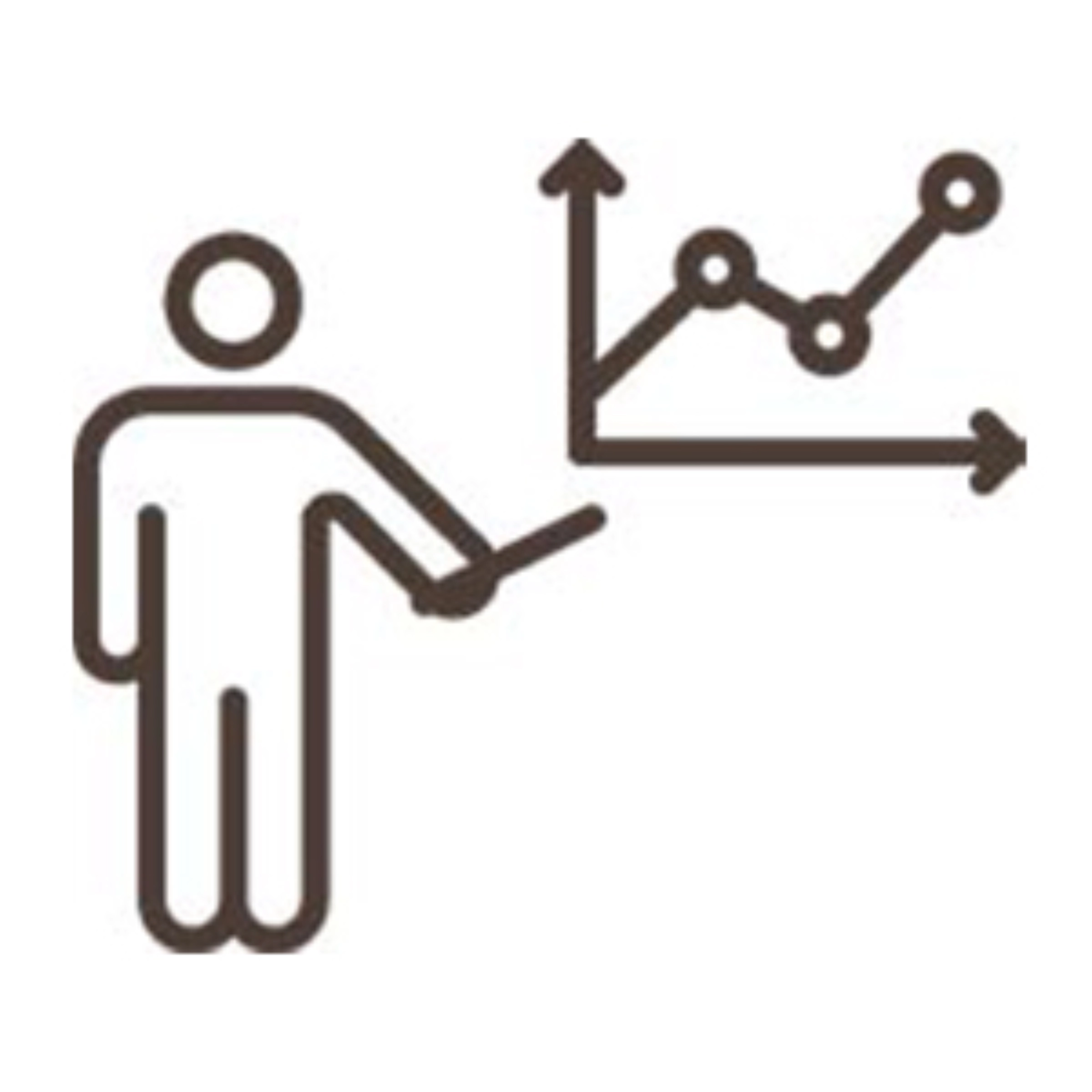 Une icône stylisée montre une personne pointant vers un graphique.
