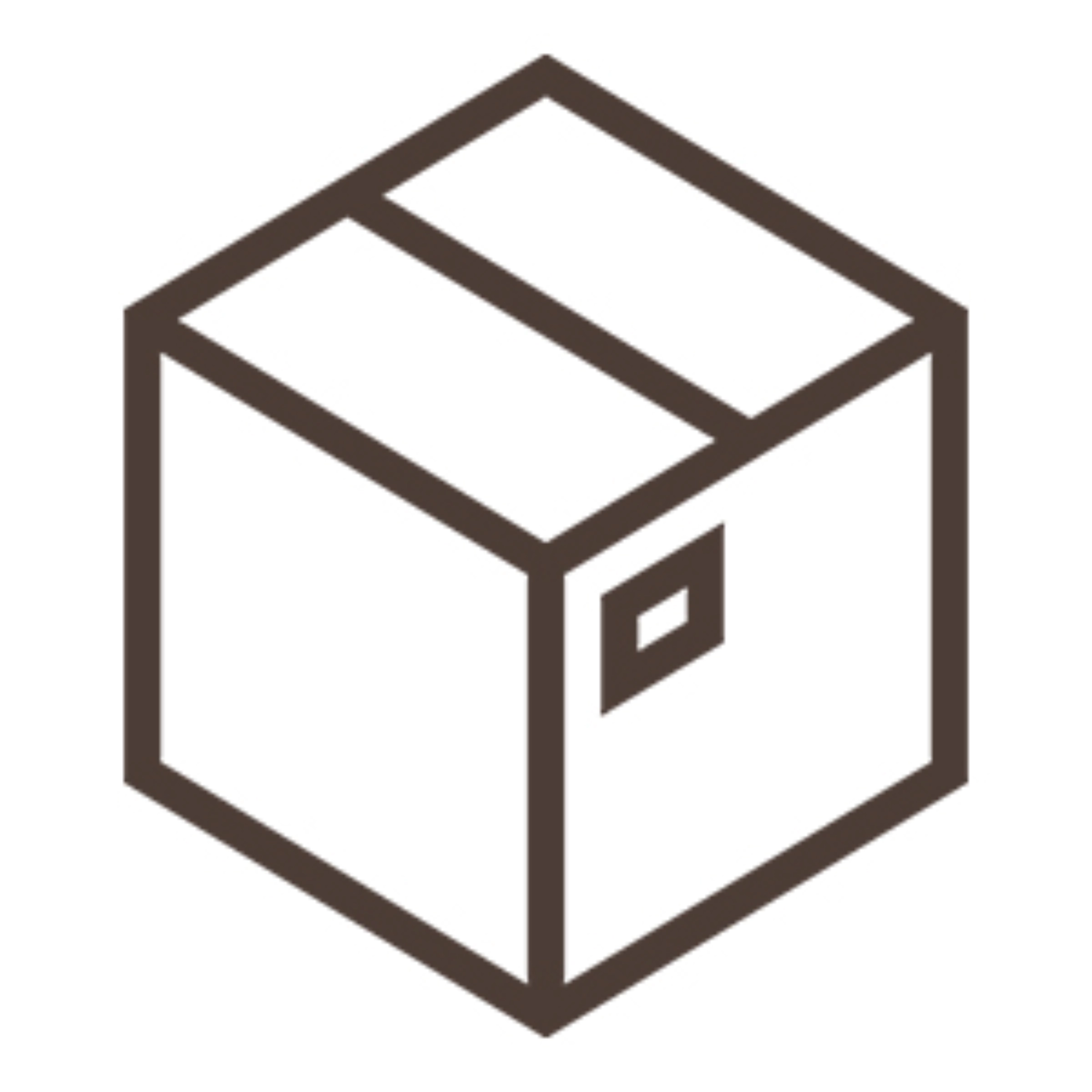Une icône simple montre un carton de déménagement stylisé et marron.