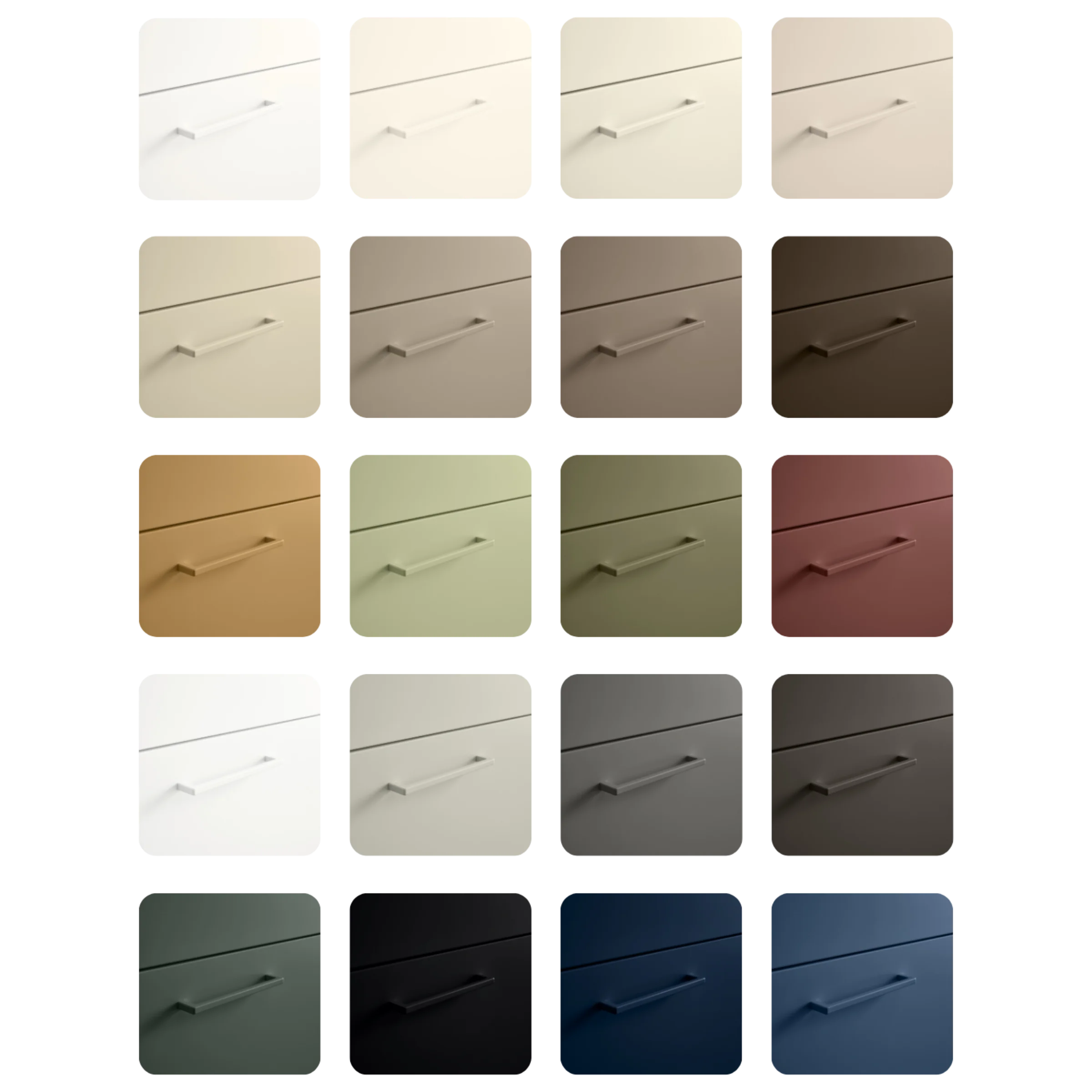 Un ensemble de façades de tiroirs aux couleurs et designs variés, NolteNeo.