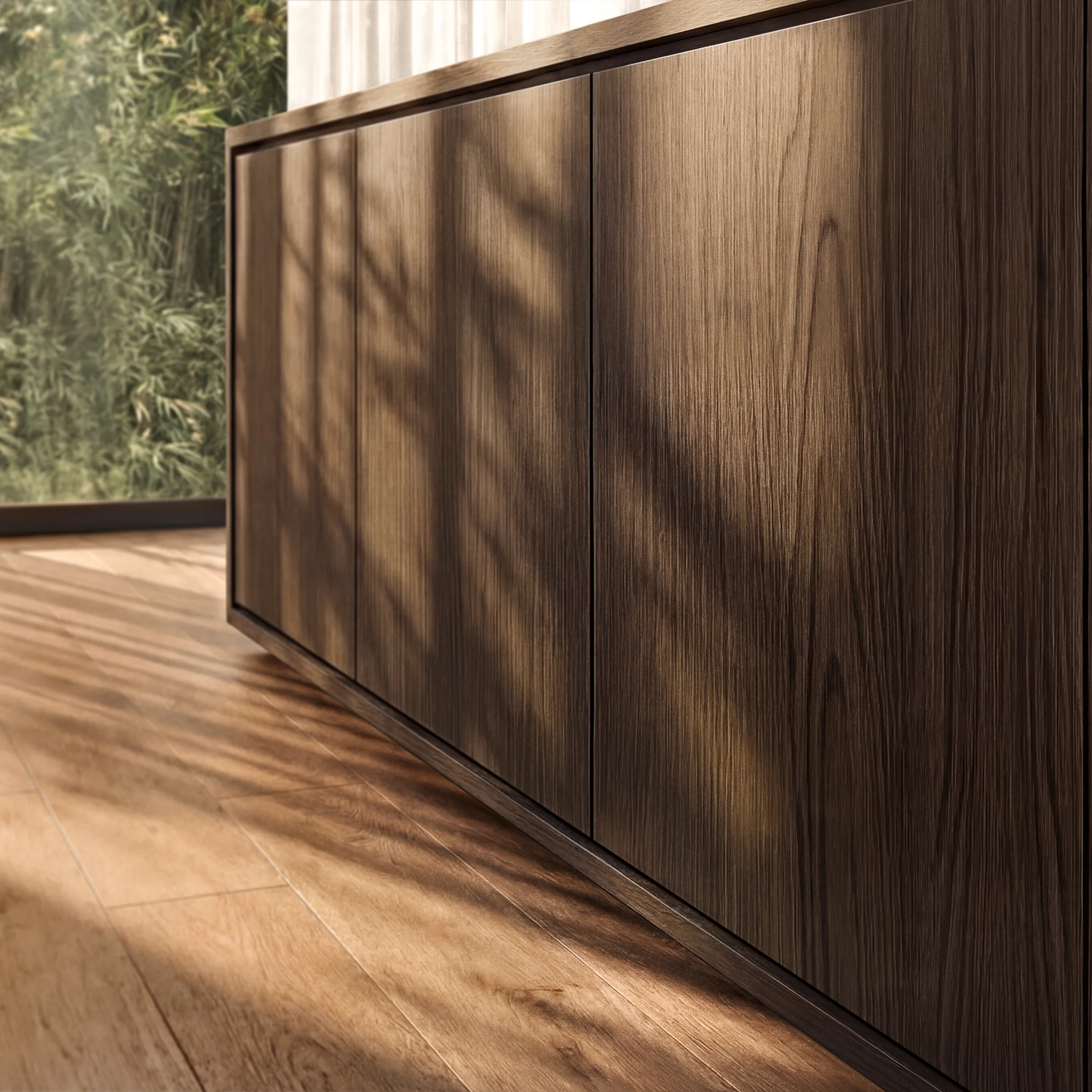 Sunlight on an elegant wooden cabinet, Nolte Living.
