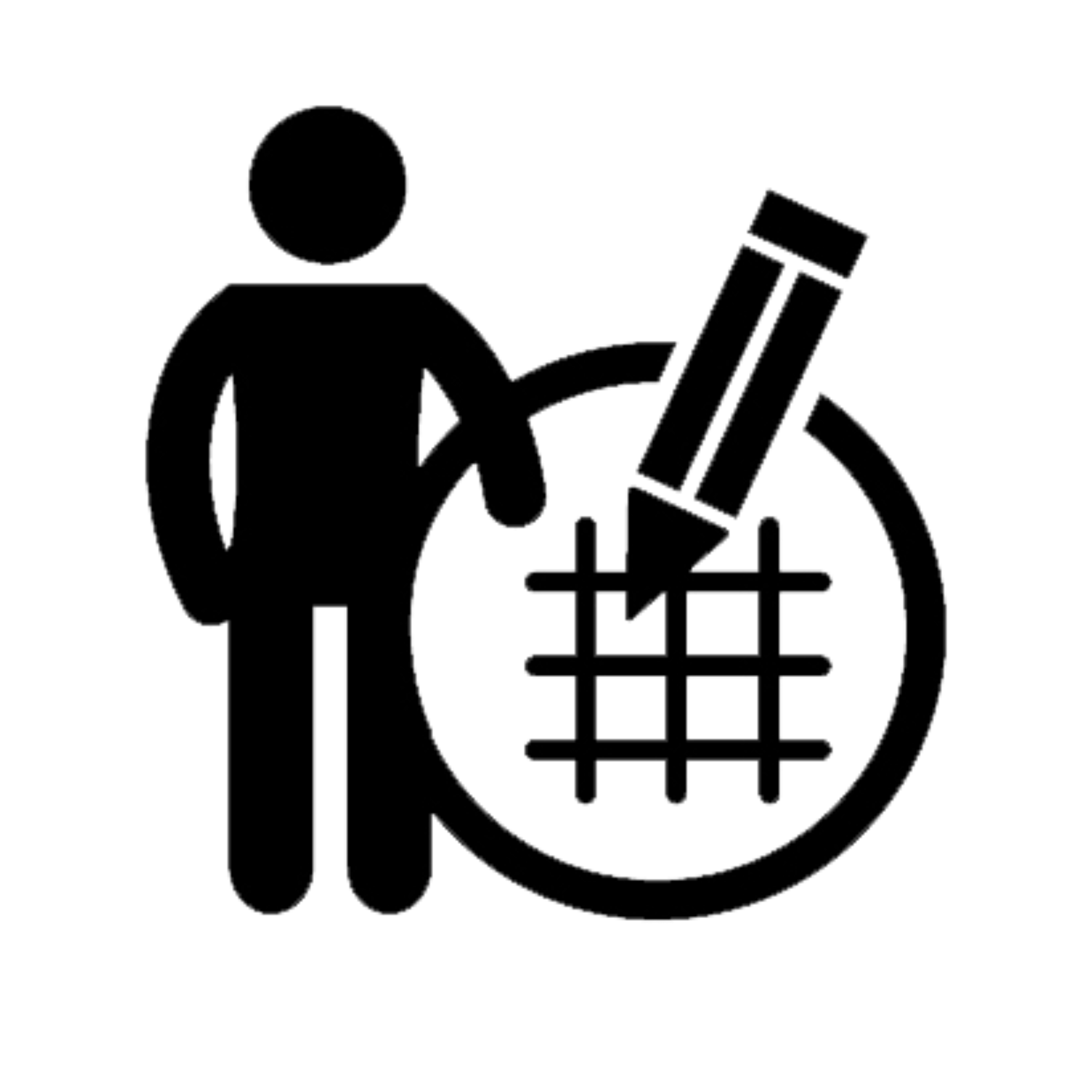 Ein Symbol zeigt eine Person mit einem Stift, die ein Raster bearbeitet.