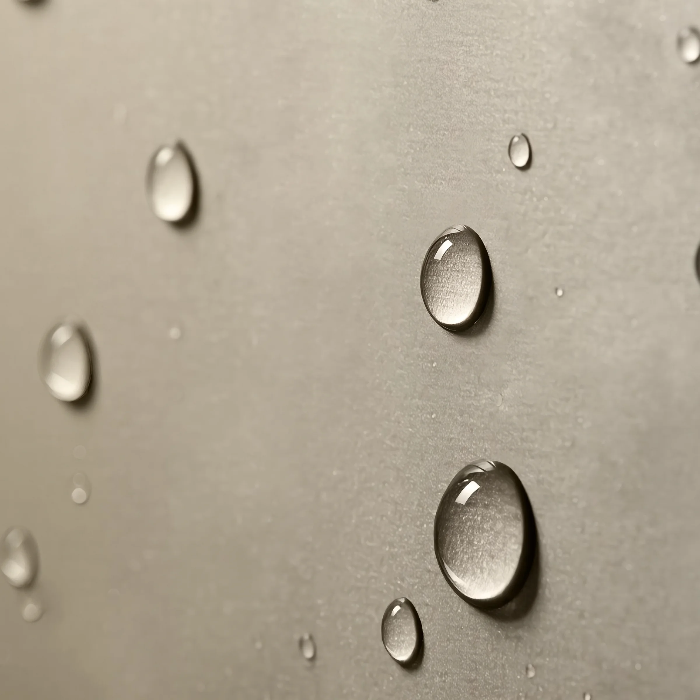 Wassertropfen auf einer glatten Oberfläche. Keyvisual von Nolte Küchen Anti-Fingerprint.