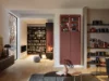 Ein modernes Wohnzimmer mit Regalen und gemütlicher Sitzecke, integriert in Nolte Living.