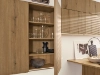 Une cuisine moderne avec des armoires en bois et des étagères ouvertes, conçue par Nolte Kitchen.