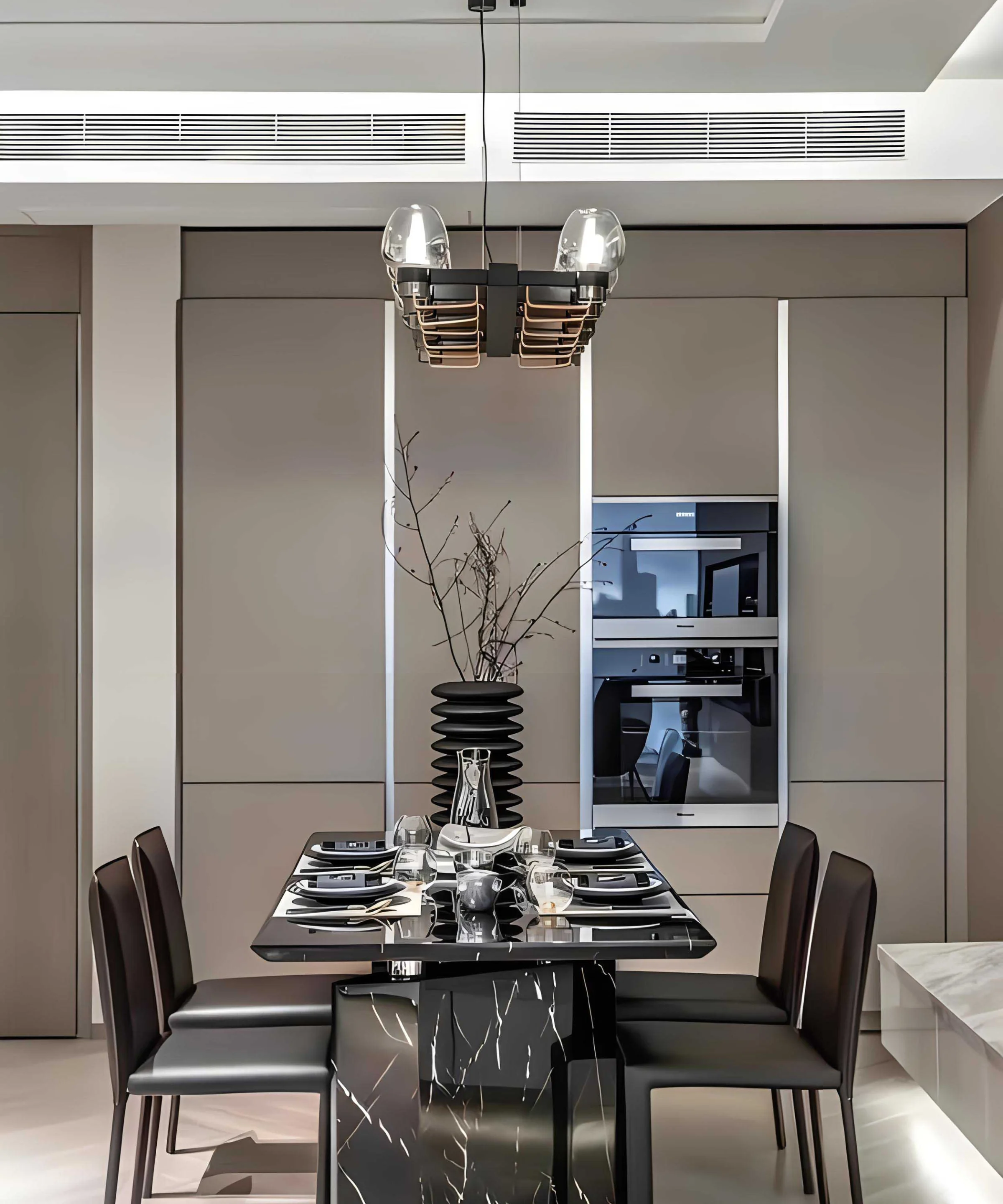An elegant dining room with modern design and stylish furniture from Nolte Living.