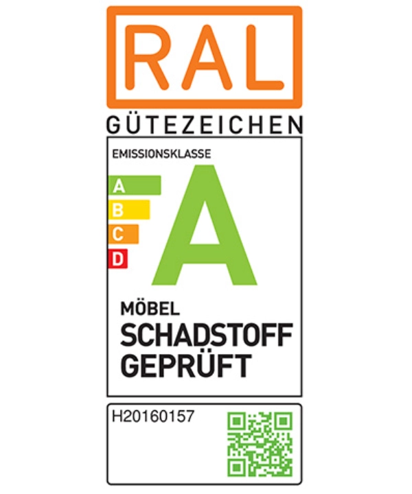 Un label de qualité indique la classe d'émission A pour les meubles testés contre les polluants.