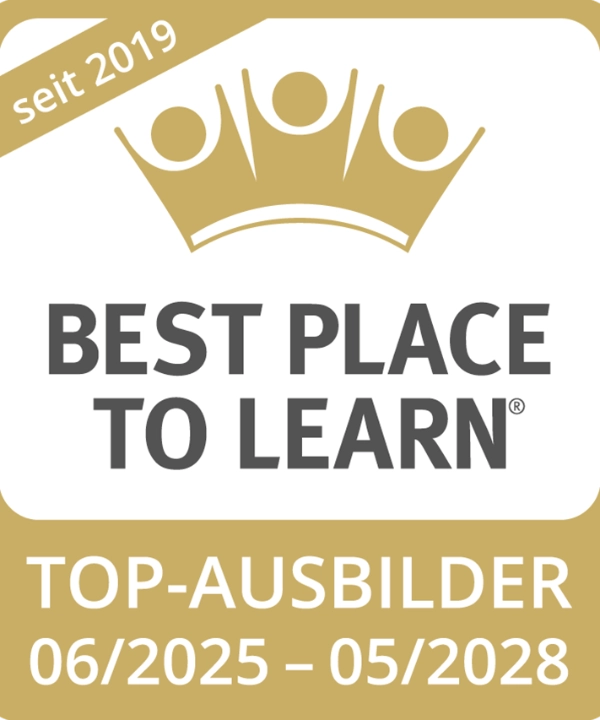 Un emblème doré avec l'inscription "Meilleur endroit pour apprendre" et "Top formateur 06/2025 - 05/2028".